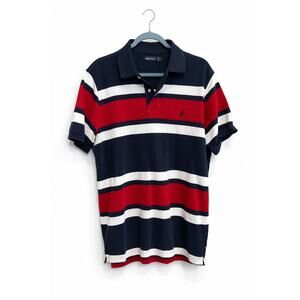 Nautica Striped Polo Shirt Red Navy White Mens Large Cotton Casual
